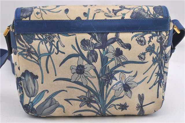 Authentic GUCCI Flora Shoulder Cross Body Bag Canvas Leather Blue Ivory 0994G