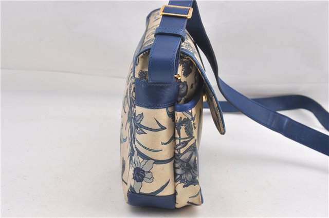 Authentic GUCCI Flora Shoulder Cross Body Bag Canvas Leather Blue Ivory 0994G