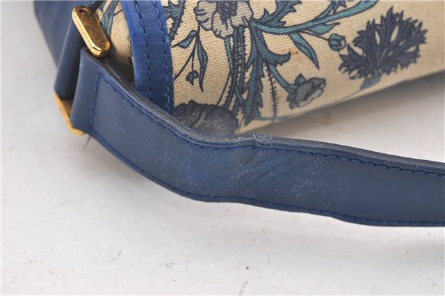 Authentic GUCCI Flora Shoulder Cross Body Bag Canvas Leather Blue Ivory 0994G