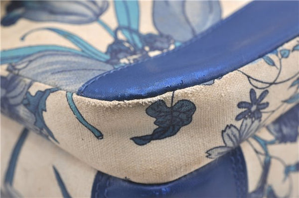 Authentic GUCCI Flora Shoulder Cross Body Bag Canvas Leather Blue Ivory 0994G