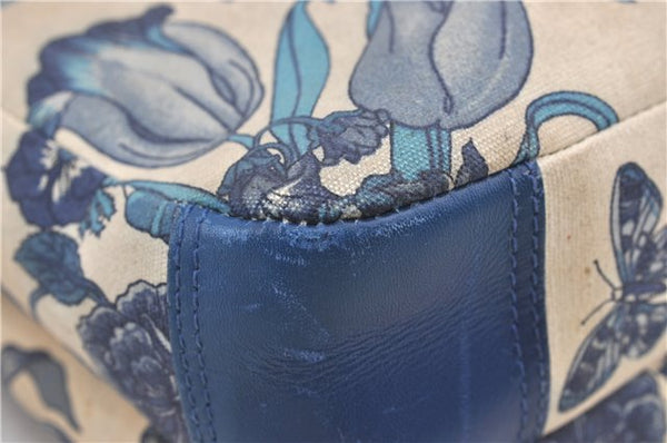 Authentic GUCCI Flora Shoulder Cross Body Bag Canvas Leather Blue Ivory 0994G
