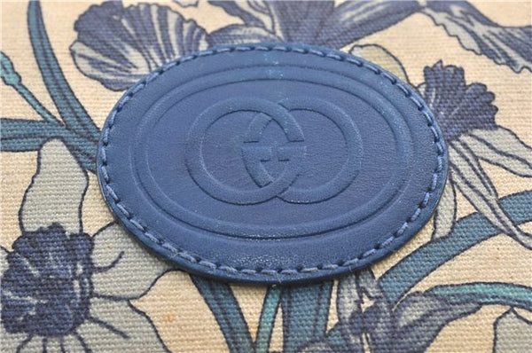 Authentic GUCCI Flora Shoulder Cross Body Bag Canvas Leather Blue Ivory 0994G