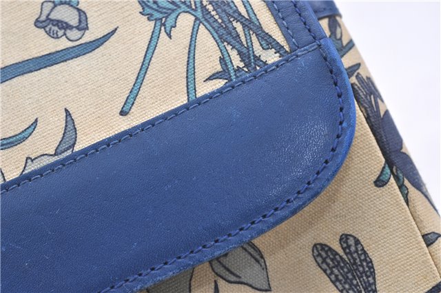 Authentic GUCCI Flora Shoulder Cross Body Bag Canvas Leather Blue Ivory 0994G