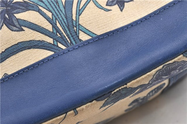 Authentic GUCCI Flora Shoulder Cross Body Bag Canvas Leather Blue Ivory 0994G