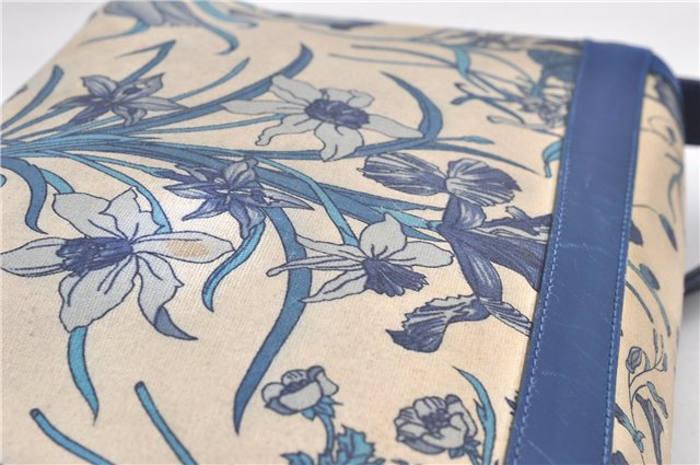 Authentic GUCCI Flora Shoulder Cross Body Bag Canvas Leather Blue Ivory 0994G