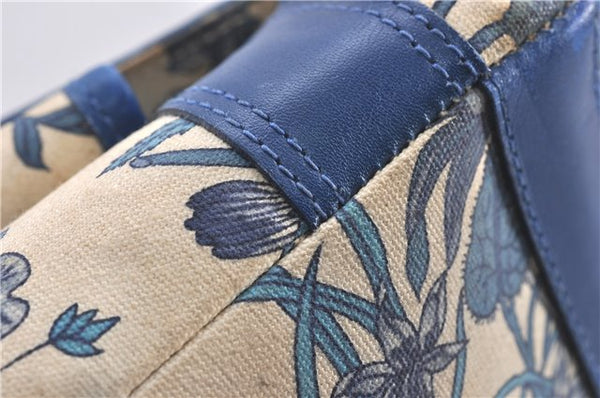 Authentic GUCCI Flora Shoulder Cross Body Bag Canvas Leather Blue Ivory 0994G