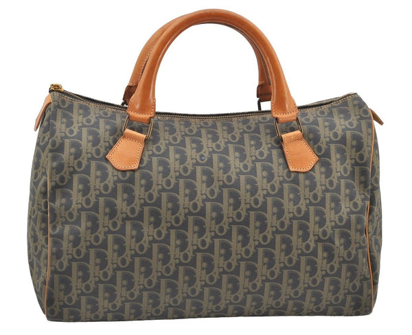 Authentic Christian Dior Trotter Hand Boston Bag PVC Leather Navy Blue 0995I