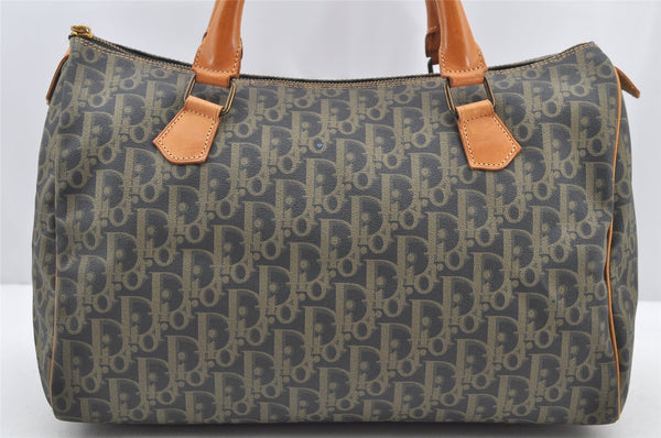 Authentic Christian Dior Trotter Hand Boston Bag PVC Leather Navy Blue 0995I