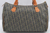 Authentic Christian Dior Trotter Hand Boston Bag PVC Leather Navy Blue 0995I