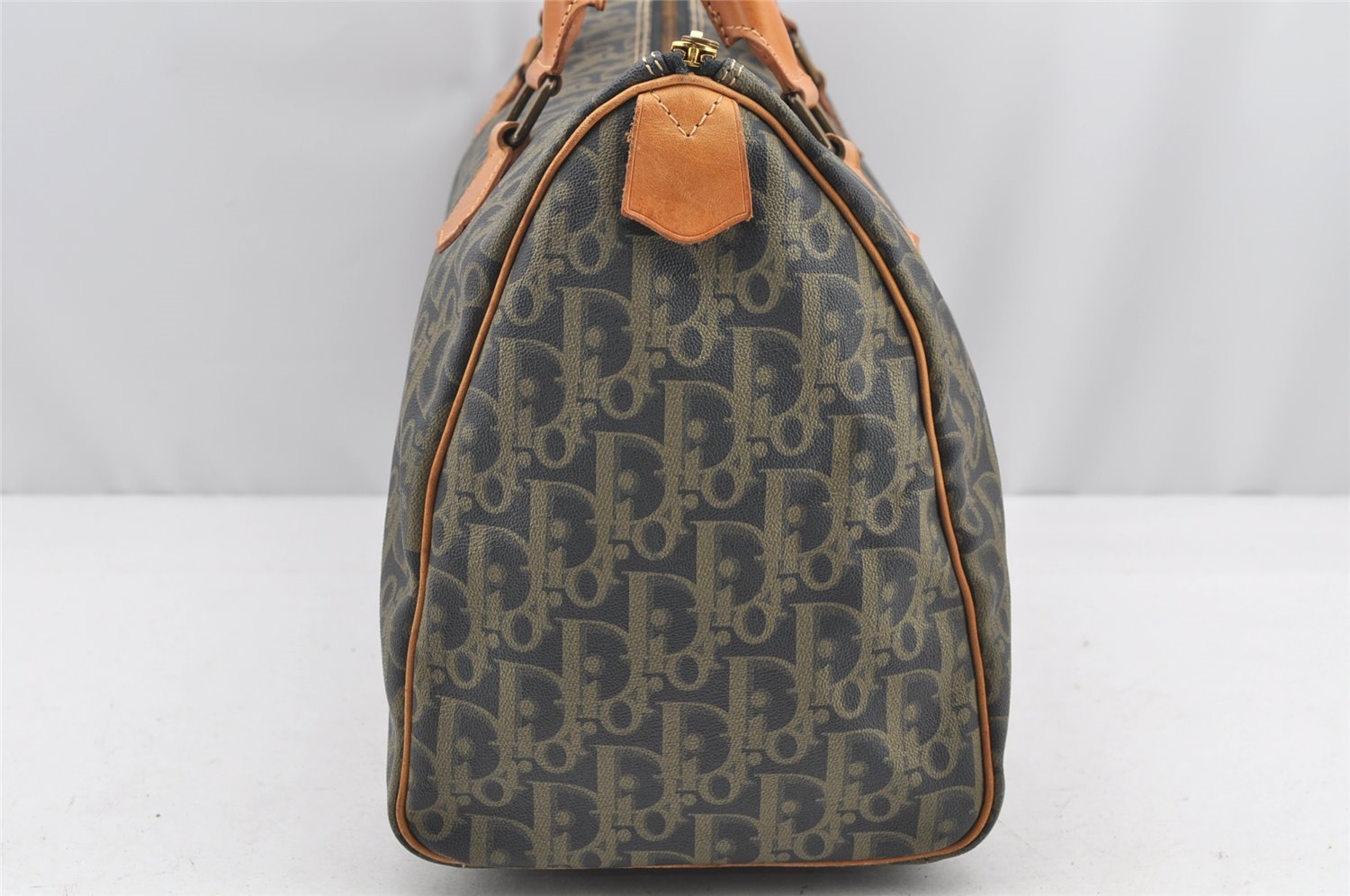 Authentic Christian Dior Trotter Hand Boston Bag PVC Leather Navy Blue 0995I