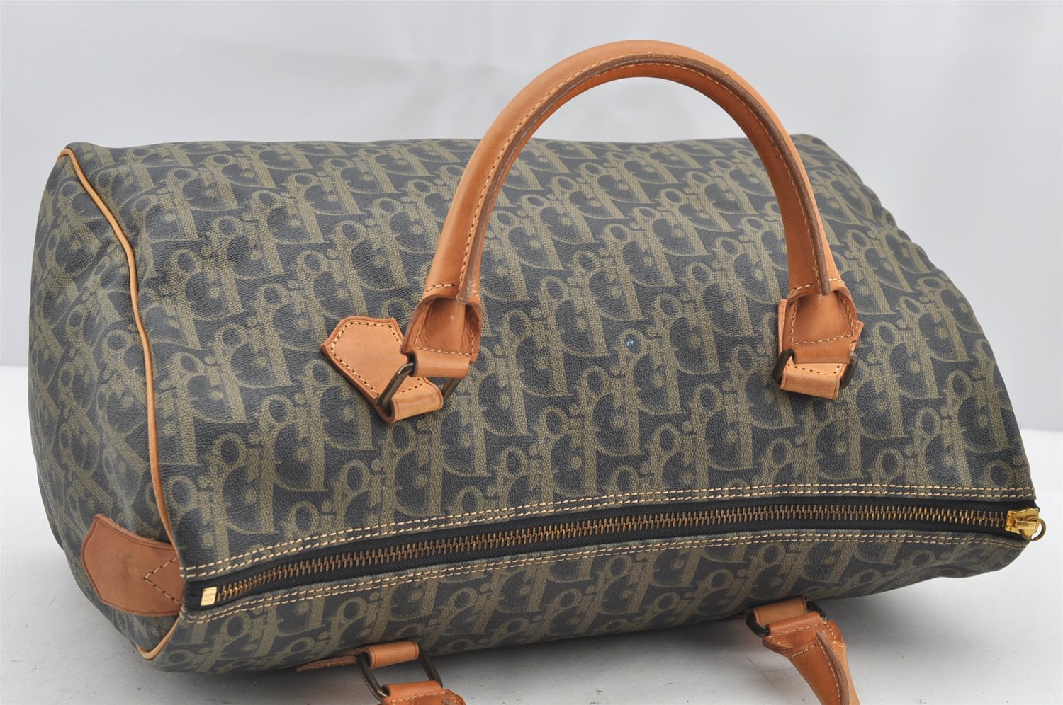 Authentic Christian Dior Trotter Hand Boston Bag PVC Leather Navy Blue 0995I