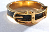 Authentic HERMES Scarf Ring Belt Design Gold Tone Black Box 1005F