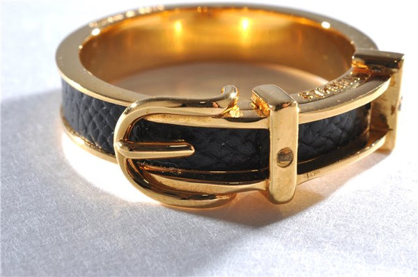 Authentic HERMES Scarf Ring Belt Design Gold Tone Black Box 1005F