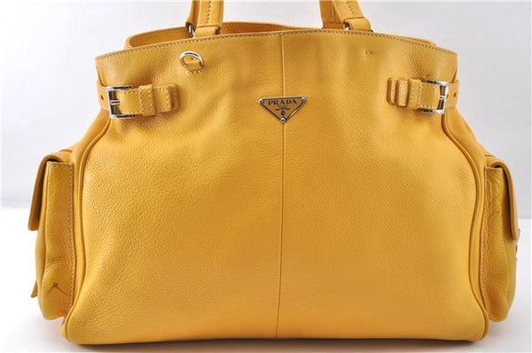 Authentic PRADA Vintage Leather Shoulder Hand Bag Yellow 1005G