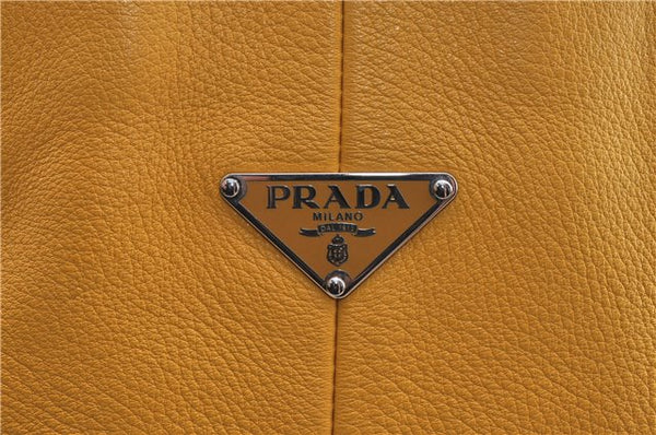 Authentic PRADA Vintage Leather Shoulder Hand Bag Yellow 1005G