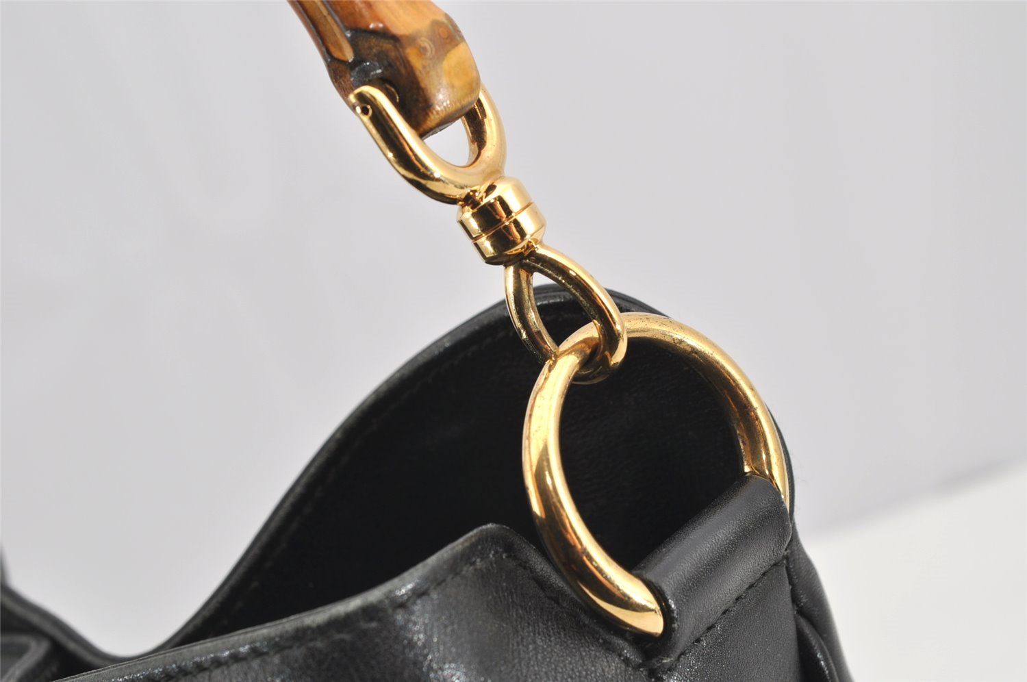 Authentic GUCCI Bamboo 2Way Shoulder Hand Bag Purse Leather Black Junk 1008I