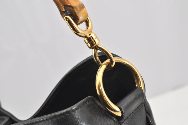 Authentic GUCCI Bamboo 2Way Shoulder Hand Bag Purse Leather Black Junk 1008I