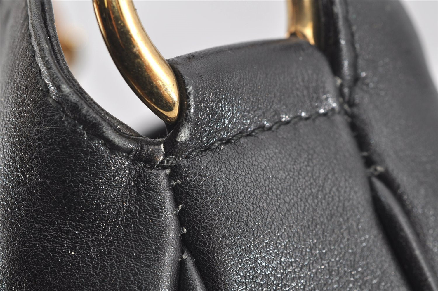 Authentic GUCCI Bamboo 2Way Shoulder Hand Bag Purse Leather Black Junk 1008I