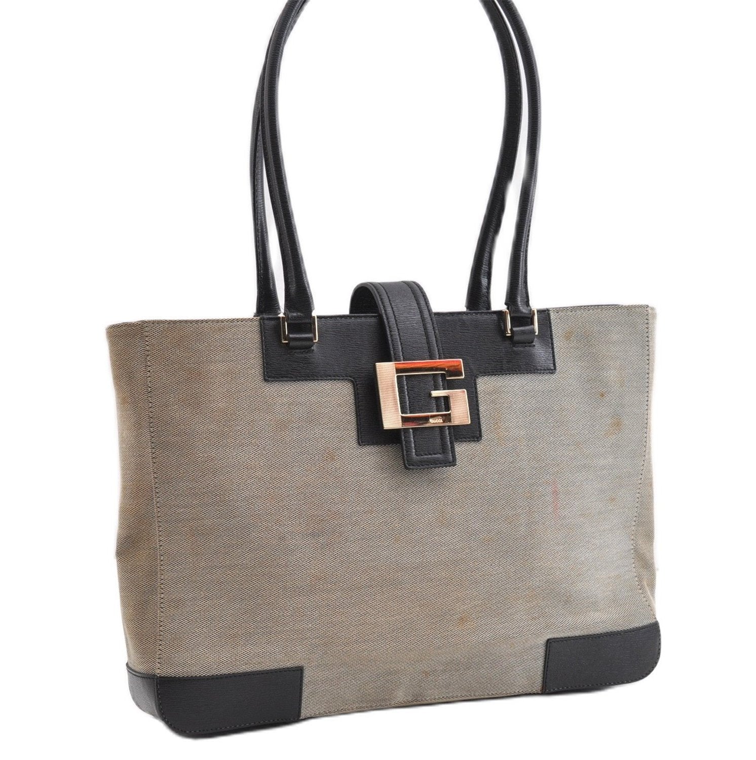 Authentic GUCCI Vintage Shoulder Tote Bag Canvas Leather 0021109 Gray 1009G