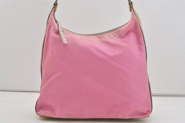 Authentic PRADA Vintage Nylon Tessuto Leather Shoulder Bag Pink 1011I