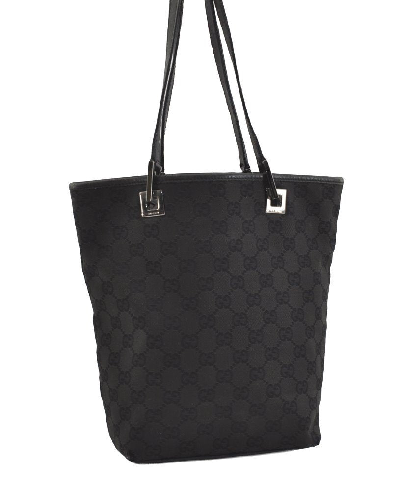 Authentic GUCCI Vintage Shoulder Tote Bag GG Canvas Leather 31244 Black 1012I