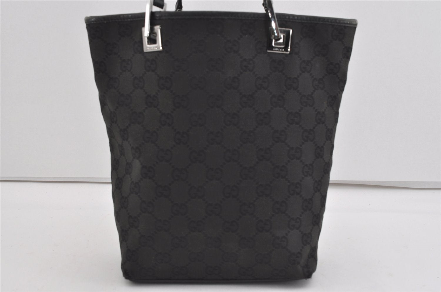 Authentic GUCCI Vintage Shoulder Tote Bag GG Canvas Leather 31244 Black 1012I