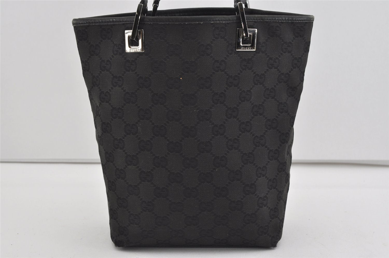 Authentic GUCCI Vintage Shoulder Tote Bag GG Canvas Leather 31244 Black 1012I