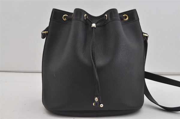 Authentic Christian Dior Honeycomb Drawstring Bag PVC Leather Black CD 1015I