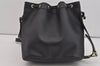 Authentic Christian Dior Honeycomb Drawstring Bag PVC Leather Black CD 1015I