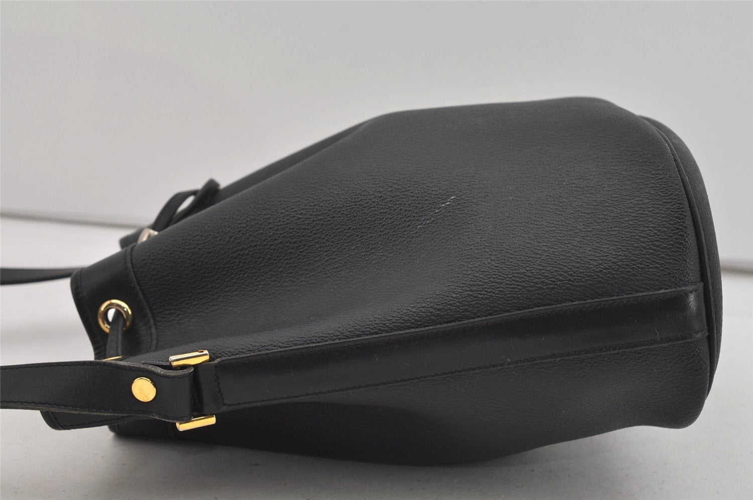 Authentic Christian Dior Honeycomb Drawstring Bag PVC Leather Black CD 1015I