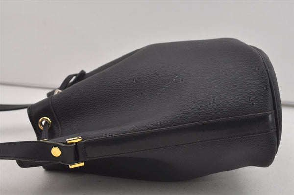 Authentic Christian Dior Honeycomb Drawstring Bag PVC Leather Black CD 1015I