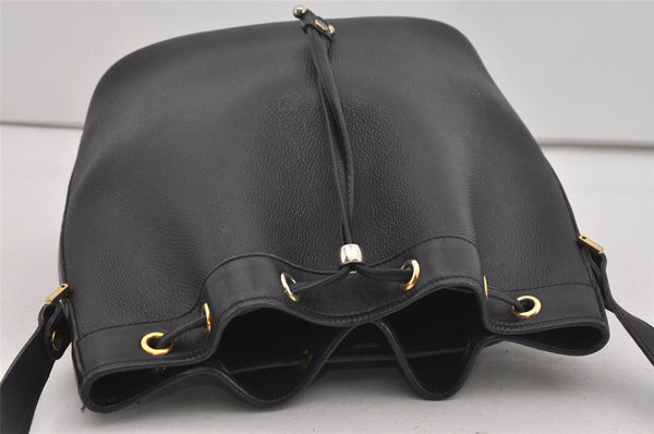 Authentic Christian Dior Honeycomb Drawstring Bag PVC Leather Black CD 1015I