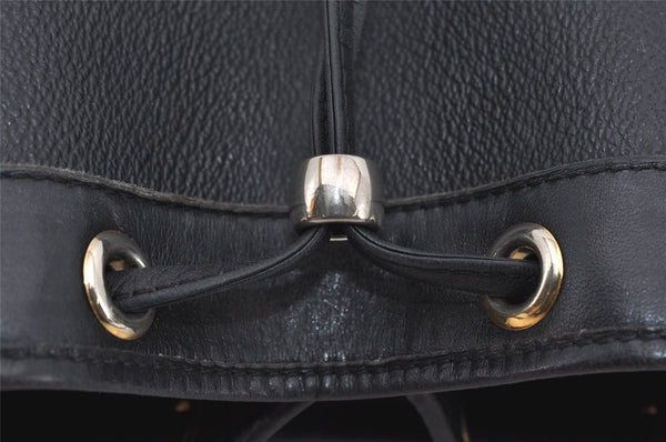 Authentic Christian Dior Honeycomb Drawstring Bag PVC Leather Black CD 1015I