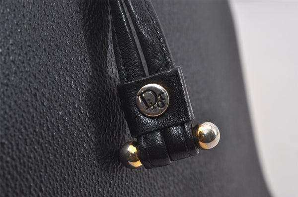 Authentic Christian Dior Honeycomb Drawstring Bag PVC Leather Black CD 1015I