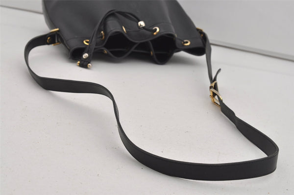 Authentic Christian Dior Honeycomb Drawstring Bag PVC Leather Black CD 1015I