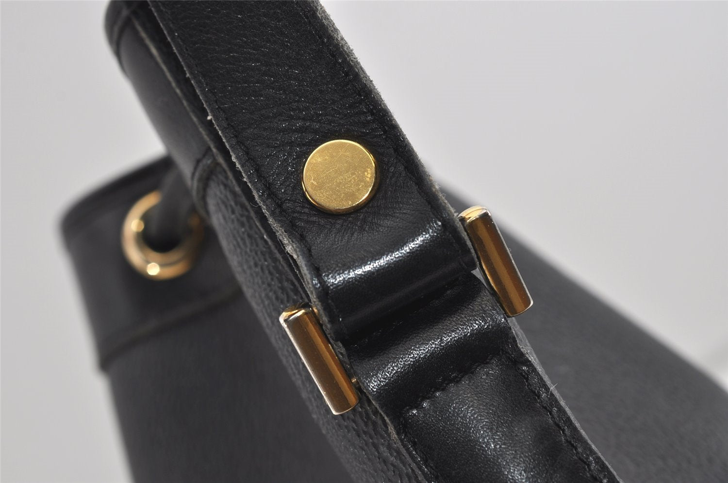 Authentic Christian Dior Honeycomb Drawstring Bag PVC Leather Black CD 1015I
