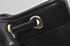 Authentic Christian Dior Honeycomb Drawstring Bag PVC Leather Black CD 1015I
