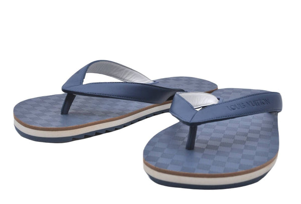 Authentic LOUIS VUITTON Flip Flops Sandals Rubber Size US 7.5 Blue LV 1019B