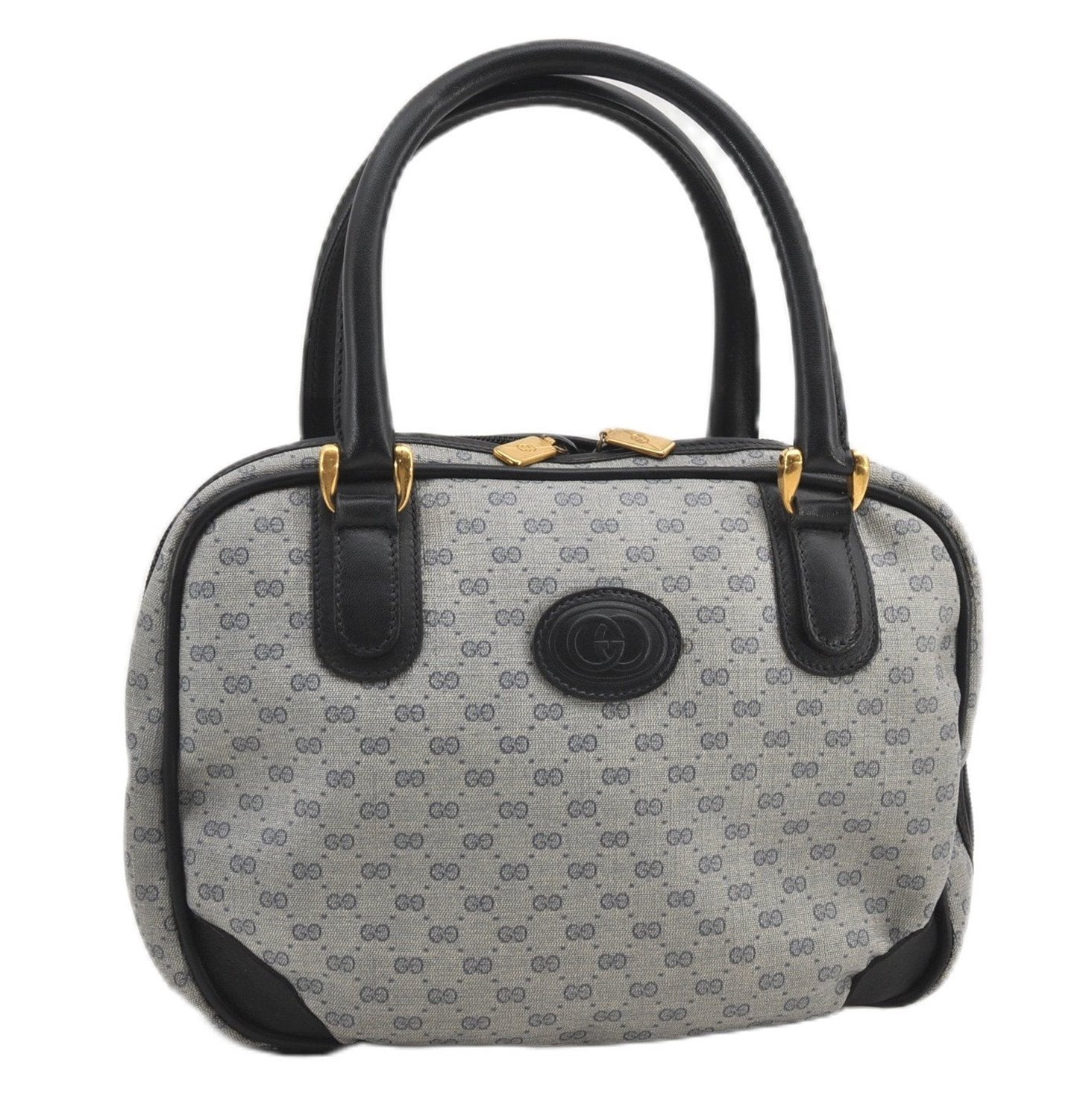 Authentic GUCCI Vintage Micro GG PVC Leather Hand Bag Purse Navy Blue 1022G