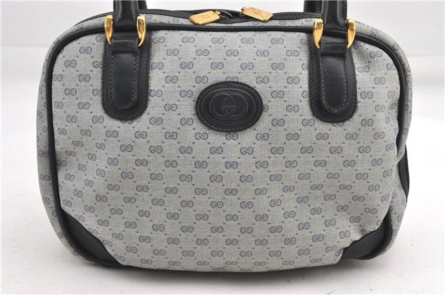 Authentic GUCCI Vintage Micro GG PVC Leather Hand Bag Purse Navy Blue 1022G