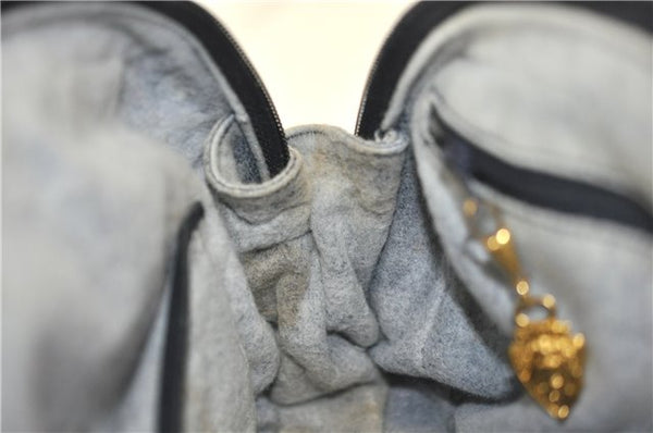 Authentic GUCCI Vintage Micro GG PVC Leather Hand Bag Purse Navy Blue 1022G