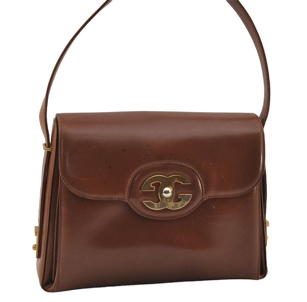 Authentic GUCCI Vintage Shoulder Hand Bag Purse Leather Brown 1022I