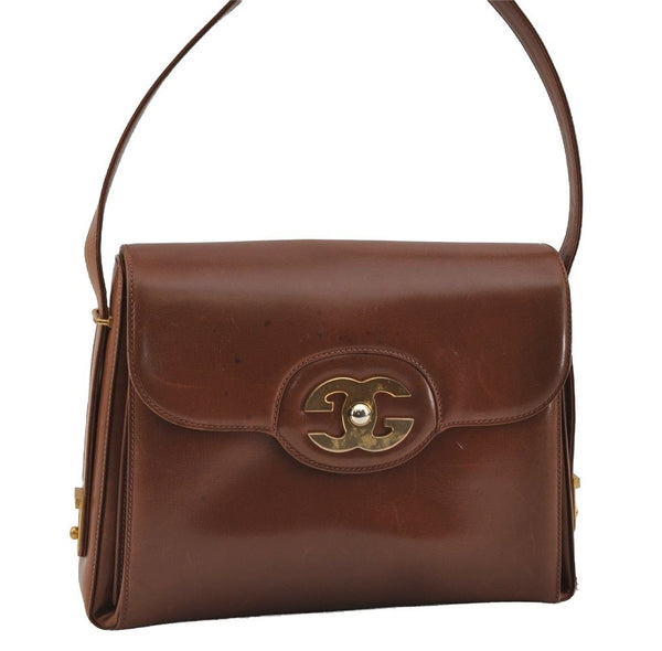 Authentic GUCCI Vintage Shoulder Hand Bag Purse Leather Brown 1022I