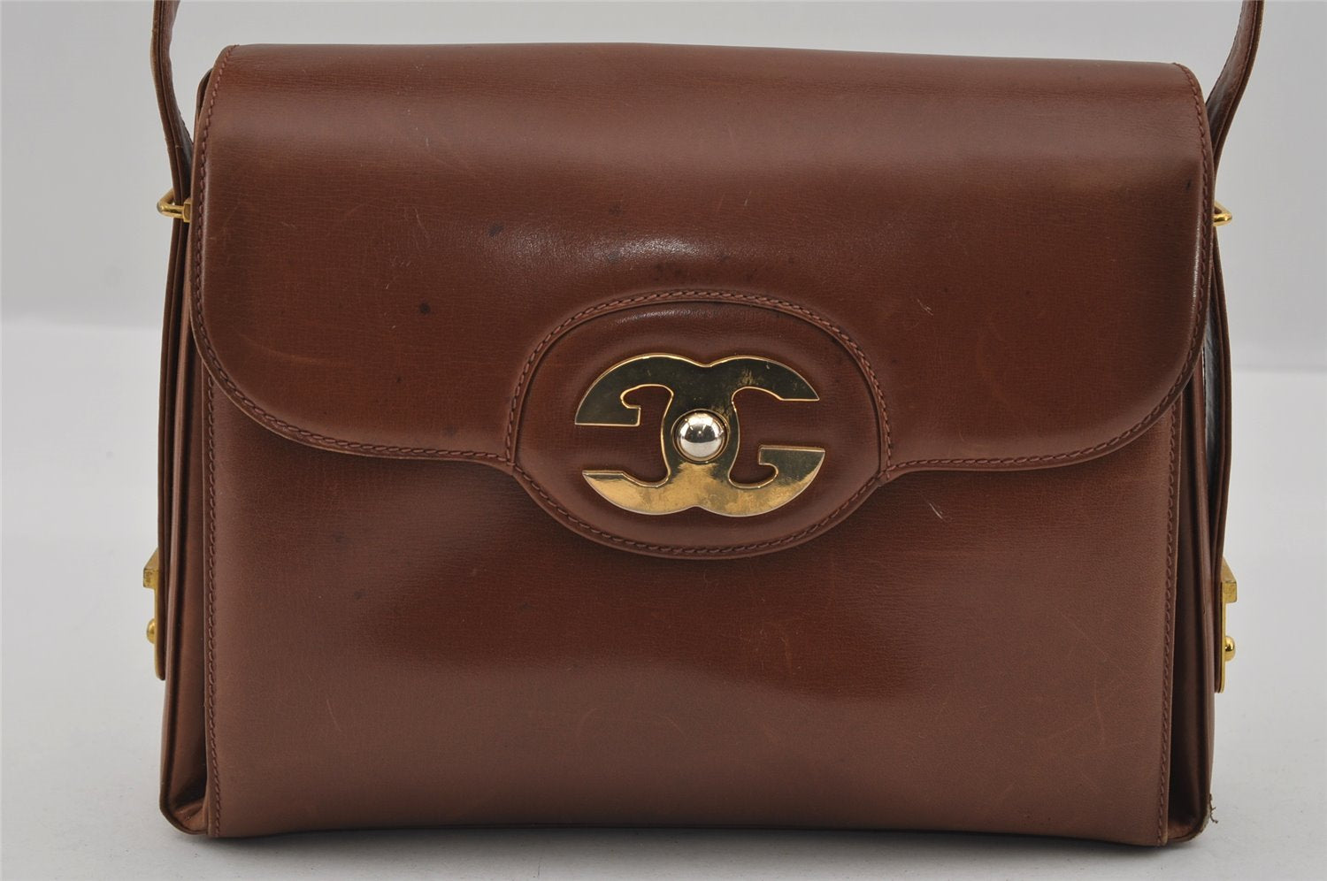 Authentic GUCCI Vintage Shoulder Hand Bag Purse Leather Brown 1022I