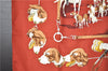 Authentic HERMES Carre 90 Scarf Dog Horse Riding Motif Silk Red 1024G