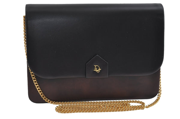 Authentic Christian Dior Chain Shoulder Cross Body Bag Purse Leather Black 1024I