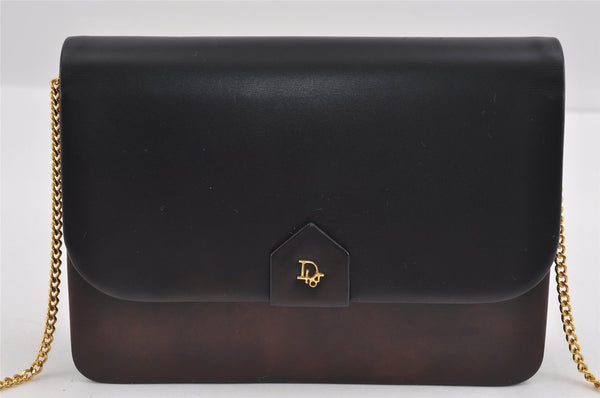 Authentic Christian Dior Chain Shoulder Cross Body Bag Purse Leather Black 1024I