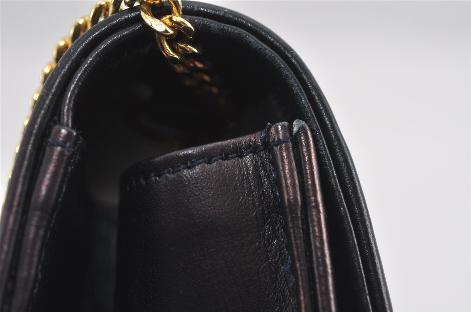 Authentic Christian Dior Chain Shoulder Cross Body Bag Purse Leather Black 1024I