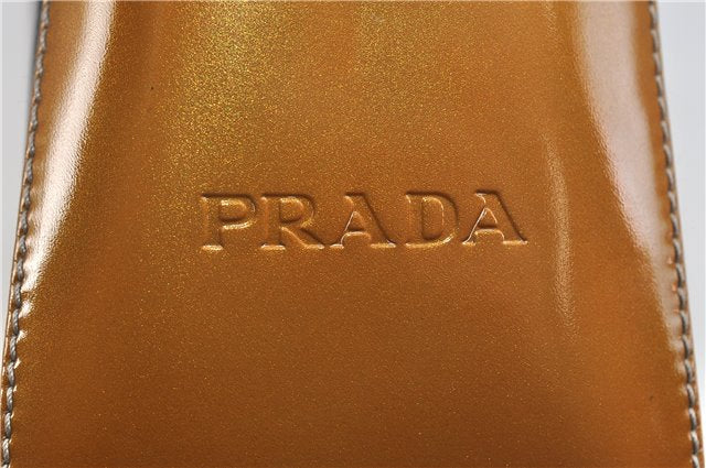 Authentic PRADA Enamel Plastic Shoulder Hand Bag Brown Yellow 1025D