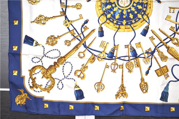 Authentic HERMES Carre 90 Scarf "LES CLES" Silk Navy 1025G